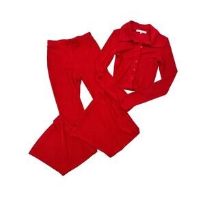 More To Come - Rachelle Button Front Top & Flare Pants in Red
